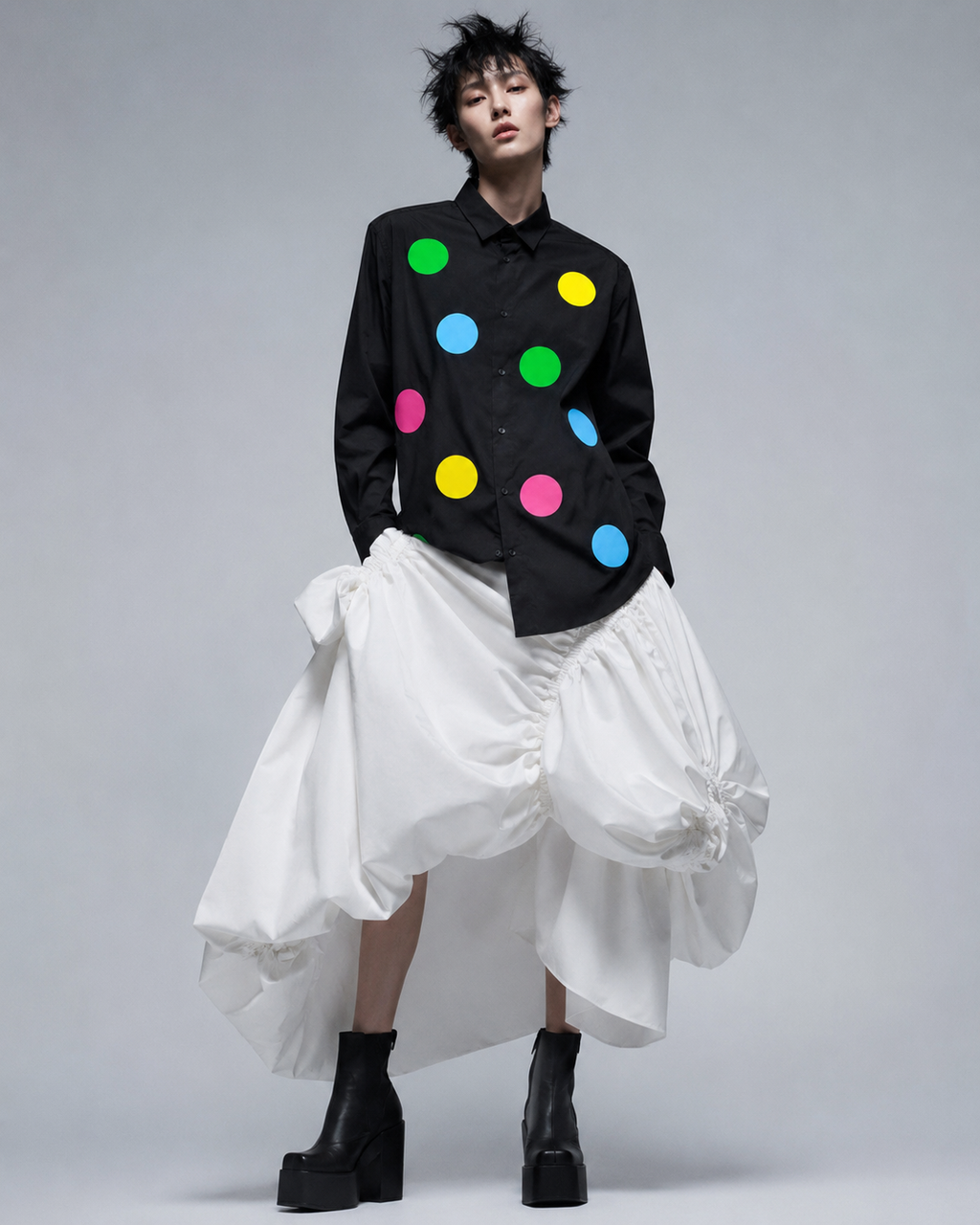 KUTA HOUSE 'Colorful Polka Dots Shirt' (Black)