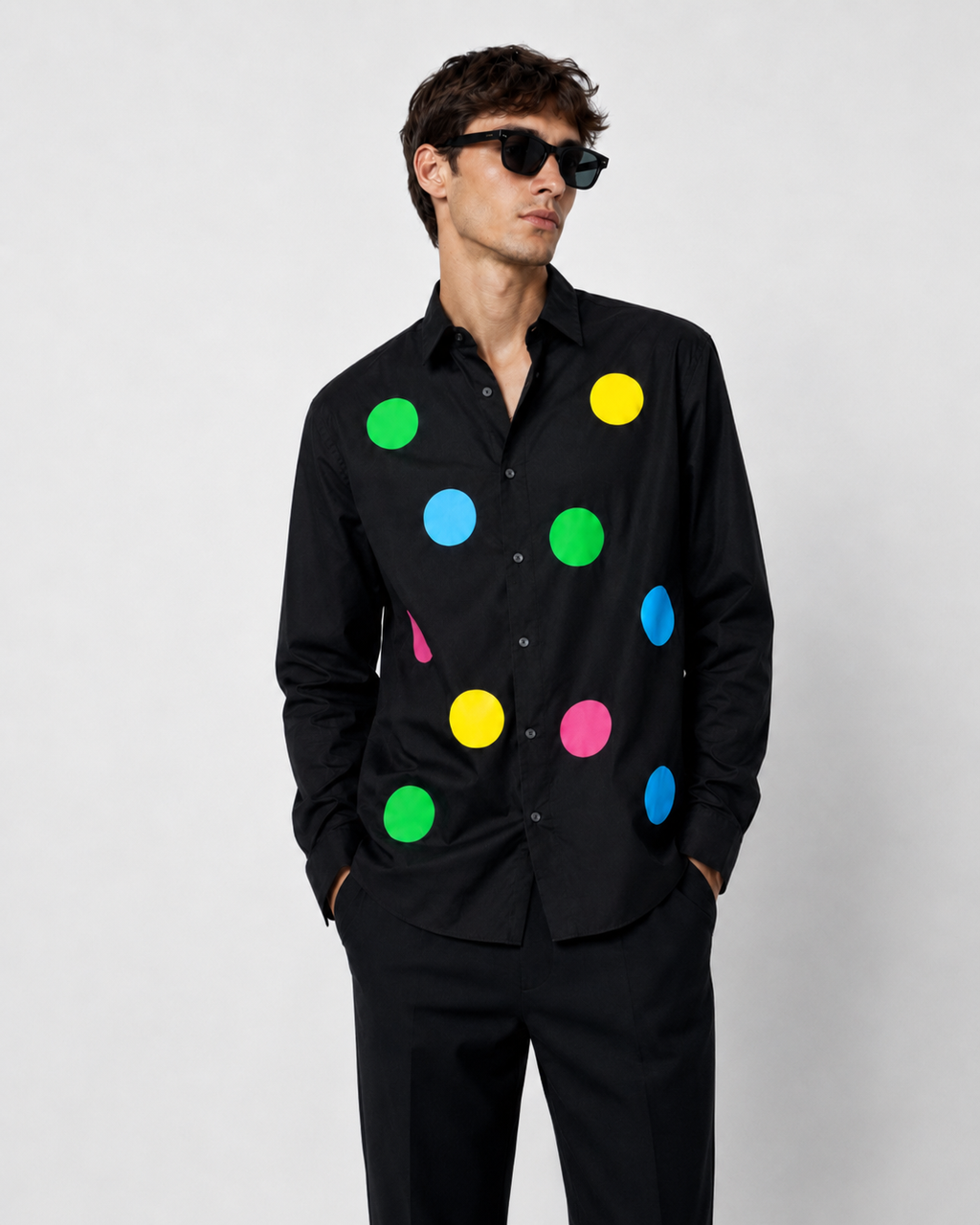 KUTA HOUSE 'Colorful Polka Dots Shirt' (Black)