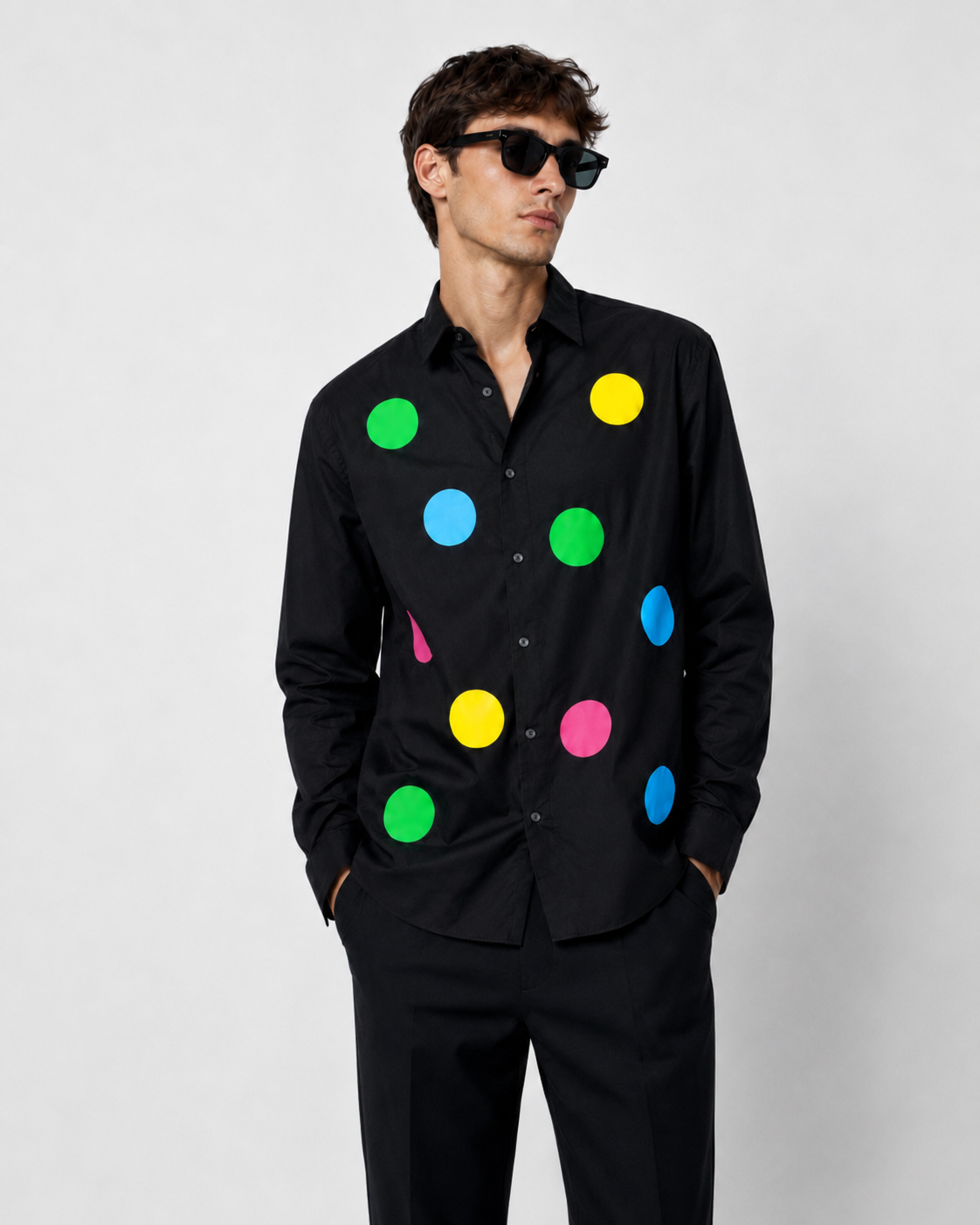 KUTA HOUSE 'Colorful Polka Dots Shirt' (Black)